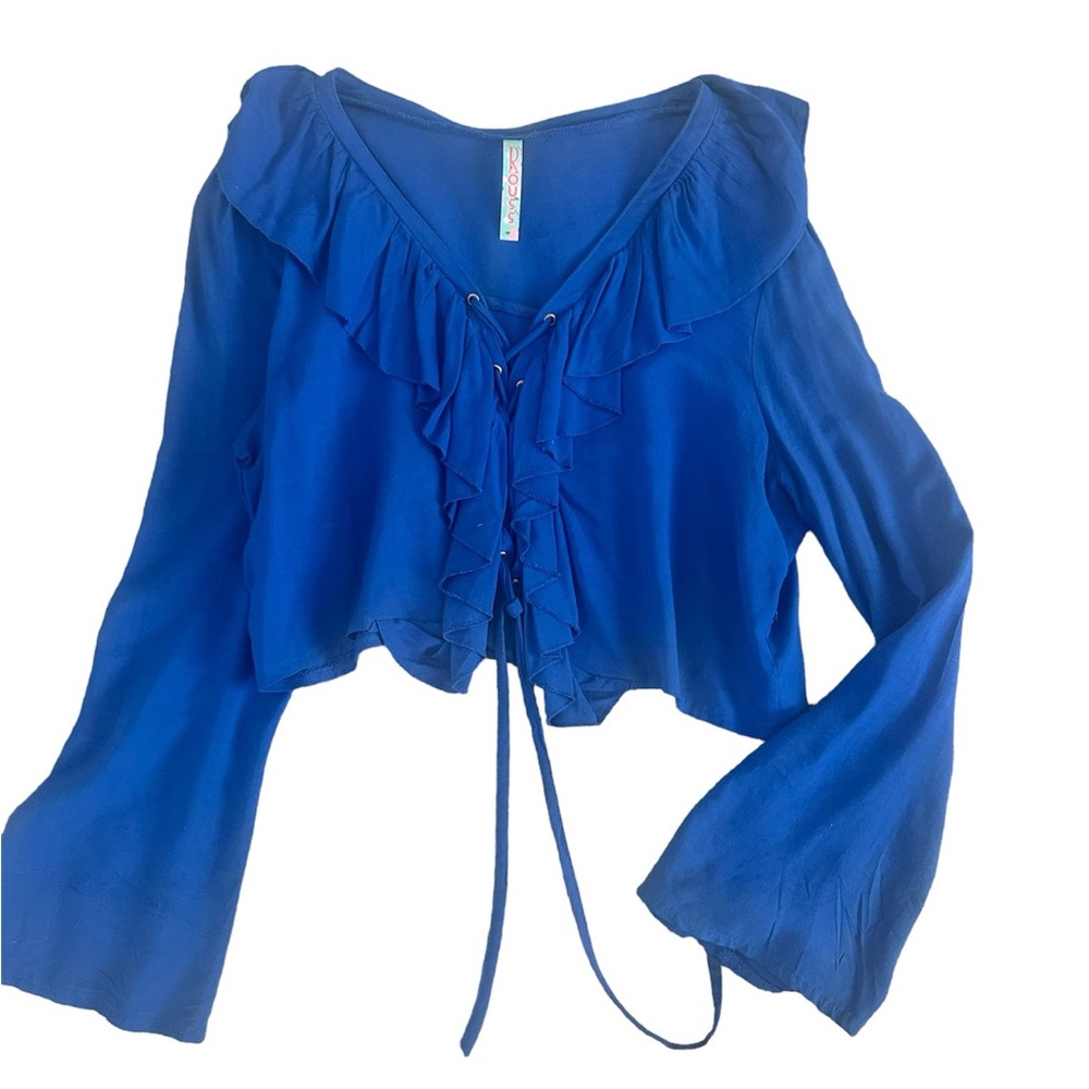 Chic Blue Ruffled Blouse